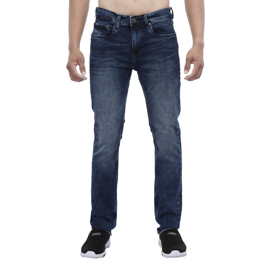 Stretchable dark blue denim jeans for men