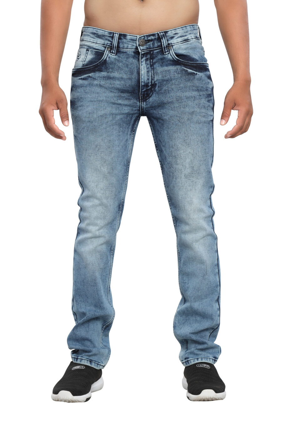 Stretchable branded light blue jeans for men